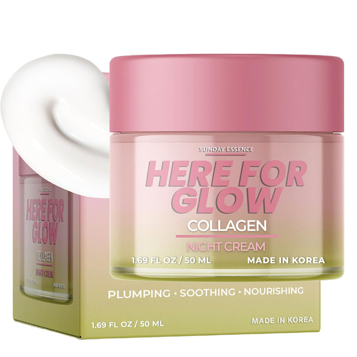Sunday Essence Collagen Night Cream bottle on vanity delivering overnight hydration