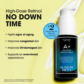 A+ serum texture shown for nightly use on clean skin