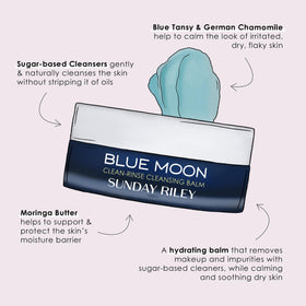 Blue Moon Cleansing Balm leaves hydrated, calm skin after use.
