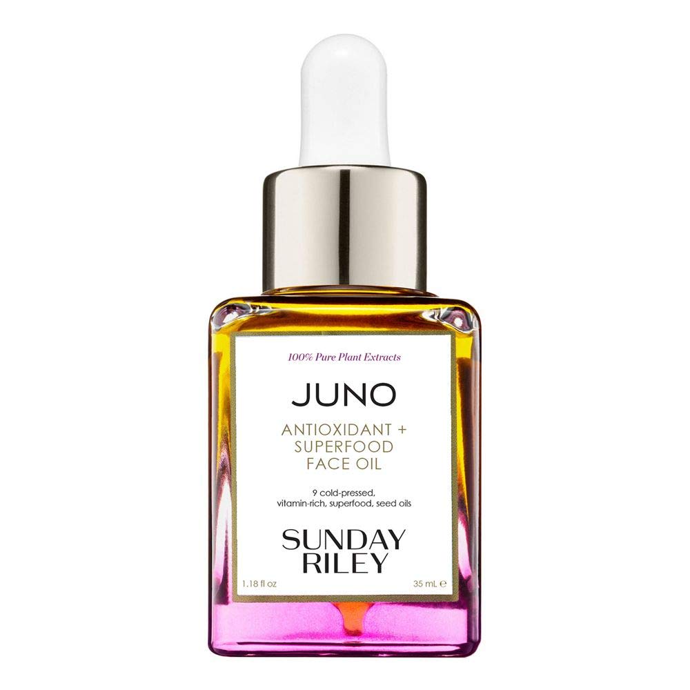 Sunday Riley Juno bottle glows with antioxidant nourishment for hydrated skin.