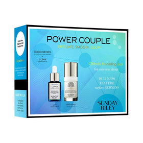 Luna Oil and Good Genes bottles together on a skincare routine setup