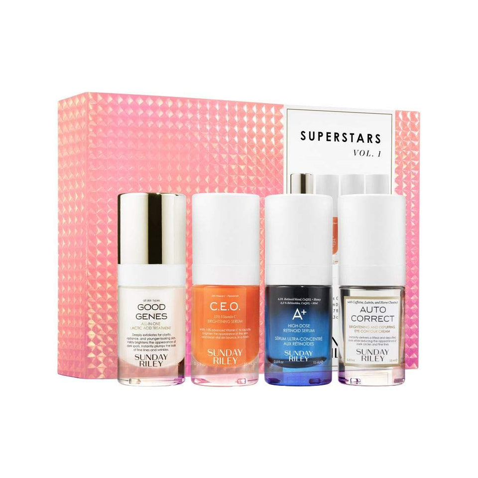 Sunday Riley Superstars Kit 2.0 packaging for radiant skin
