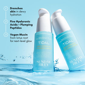 Applying Sunday Riley Tidal serum on skin for hydration