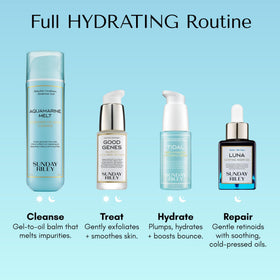 Daily-use routine with Sunday Riley Tidal serum for hydrated skin