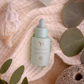 SunFX Scent Drops label highlighting customization for personalized scents.