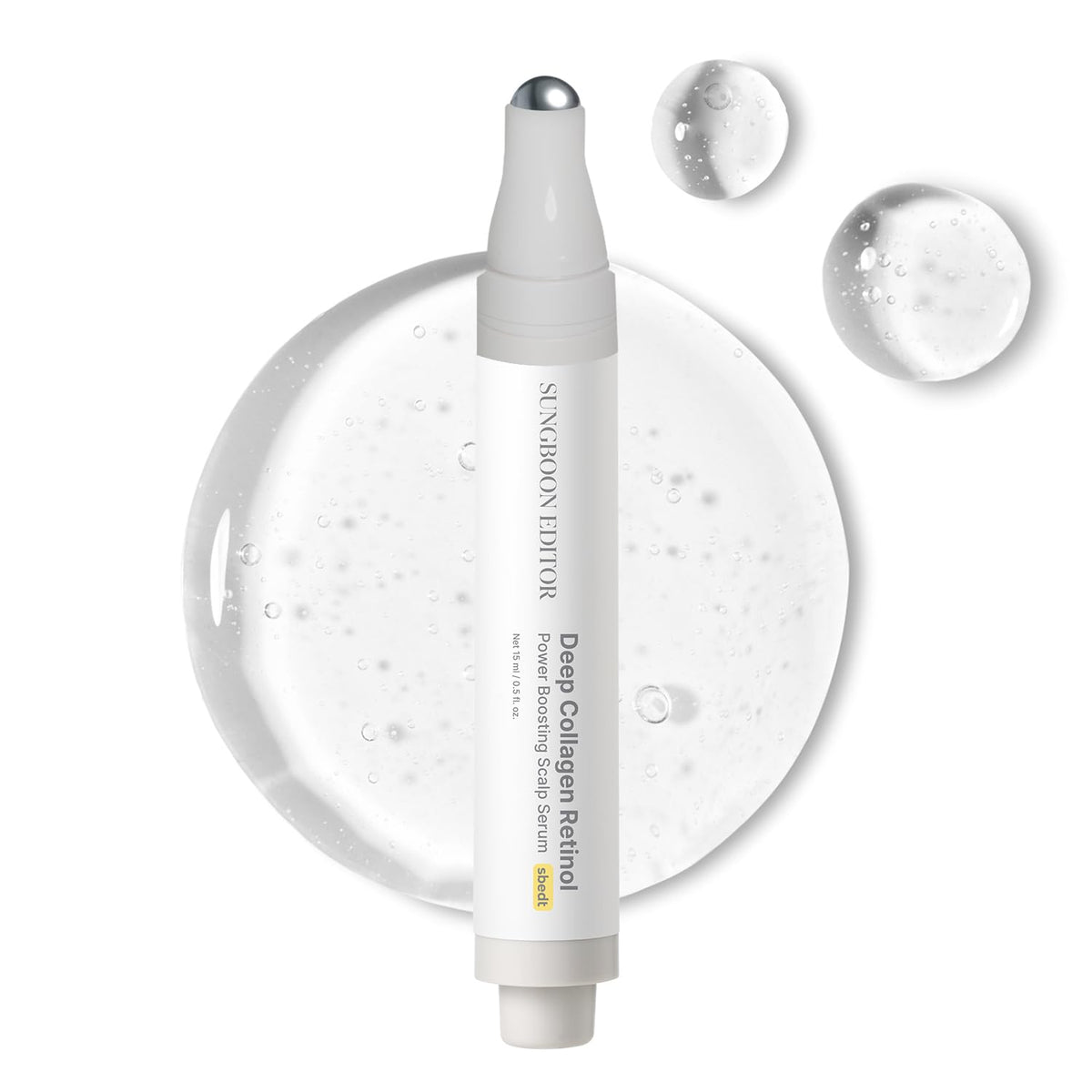 SUNGBOON EDITOR Deep Collagen Retinol Scalp Serum roll-on bottle for targeted scalp care.