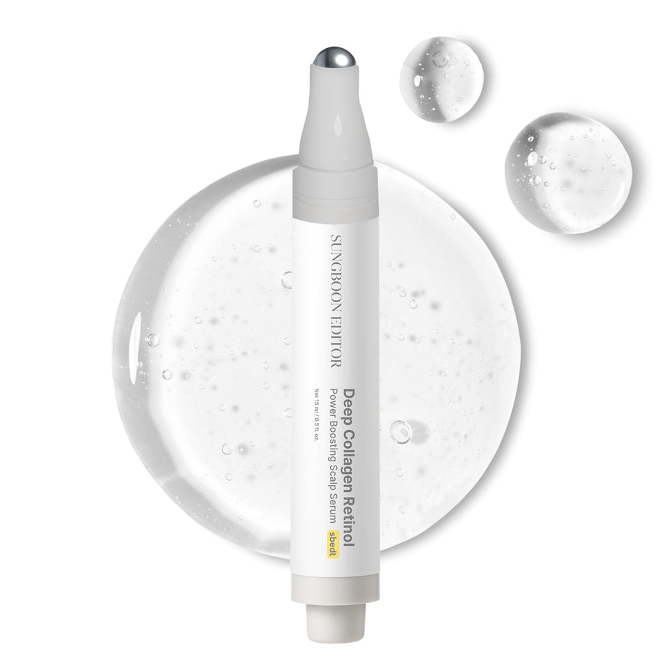 SUNGBOON EDITOR Deep Collagen Retinol Scalp Serum roll-on bottle for targeted scalp care.