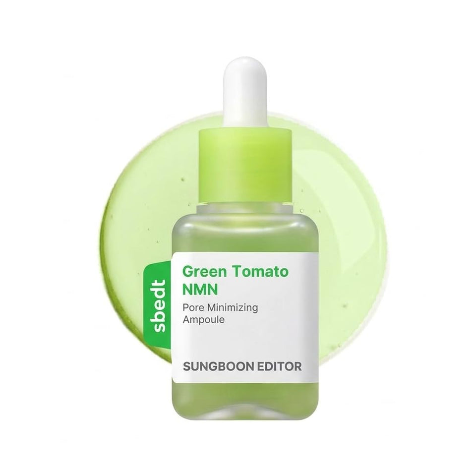 SUNGBOON EDITOR Green Tomato NMN Pore Ampoule bottle—lightweight formula for refined pores.
