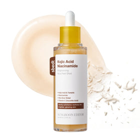 SUNGBOON EDITOR Kojic Acid Peel Shot Serum bottle closeup, highlighting a brightening formula.