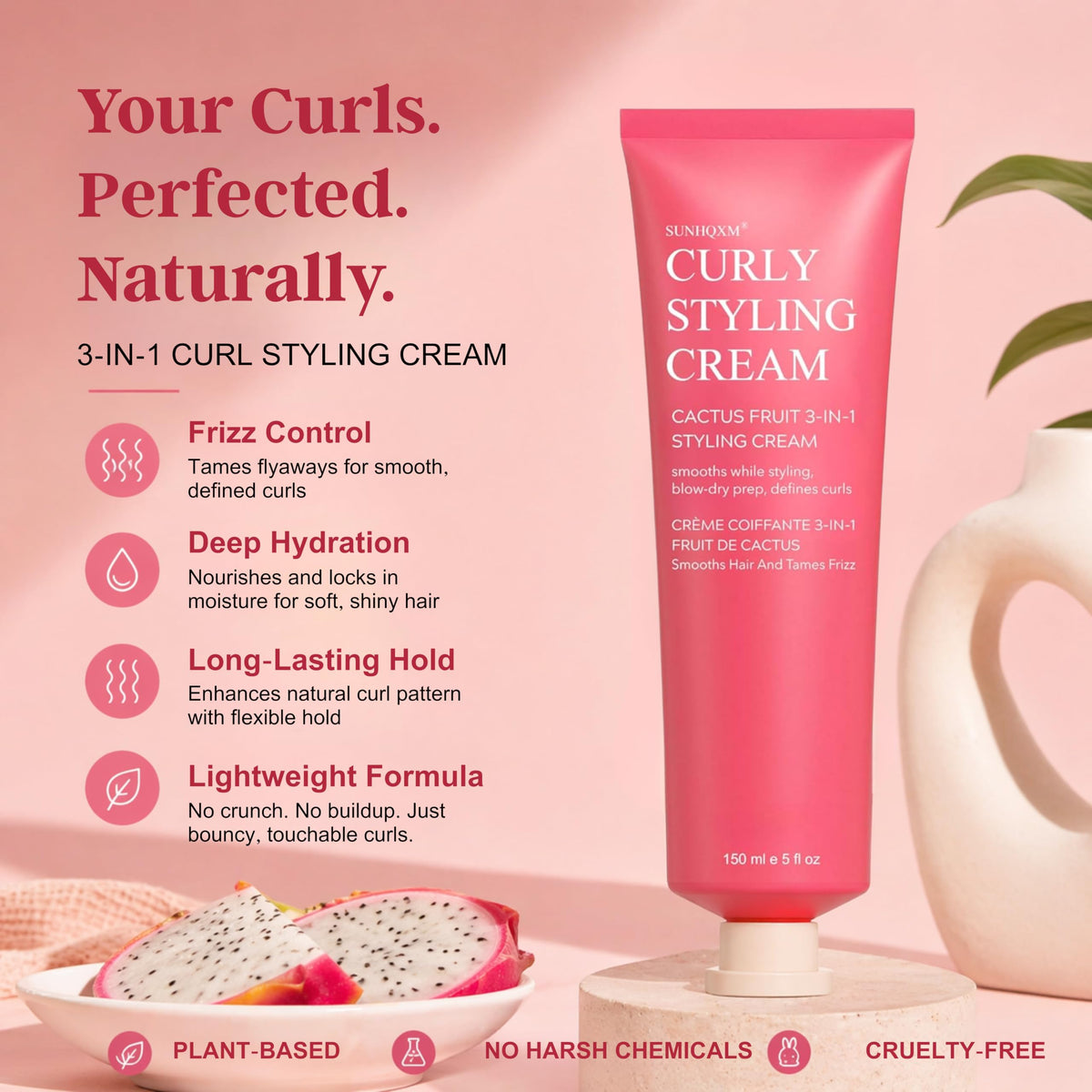 SUNHQXM Cactus Fruit 3-in-1 cream applied during blowouts for flexible hold