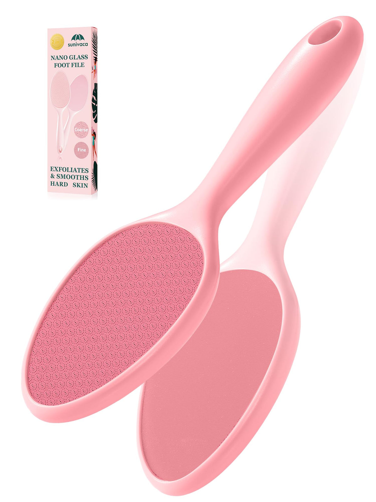 Sunivaca 2-sided glass foot file pink main shot for gentle exfoliation and smoothing of hard skin