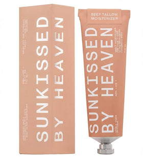 Sunkissed By Heaven beef tallow moisturizer bottle front showing unscented hydration for dry skin.