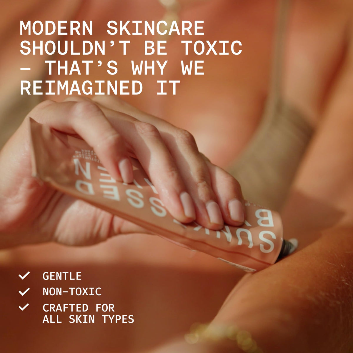 Sunkissed By Heaven unscented application on skin demonstrating gentle daily use.