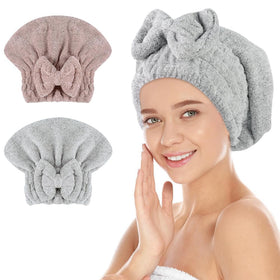 SUNLAND large microfiber hair drying cap with bow knot for quick absorption after shower.