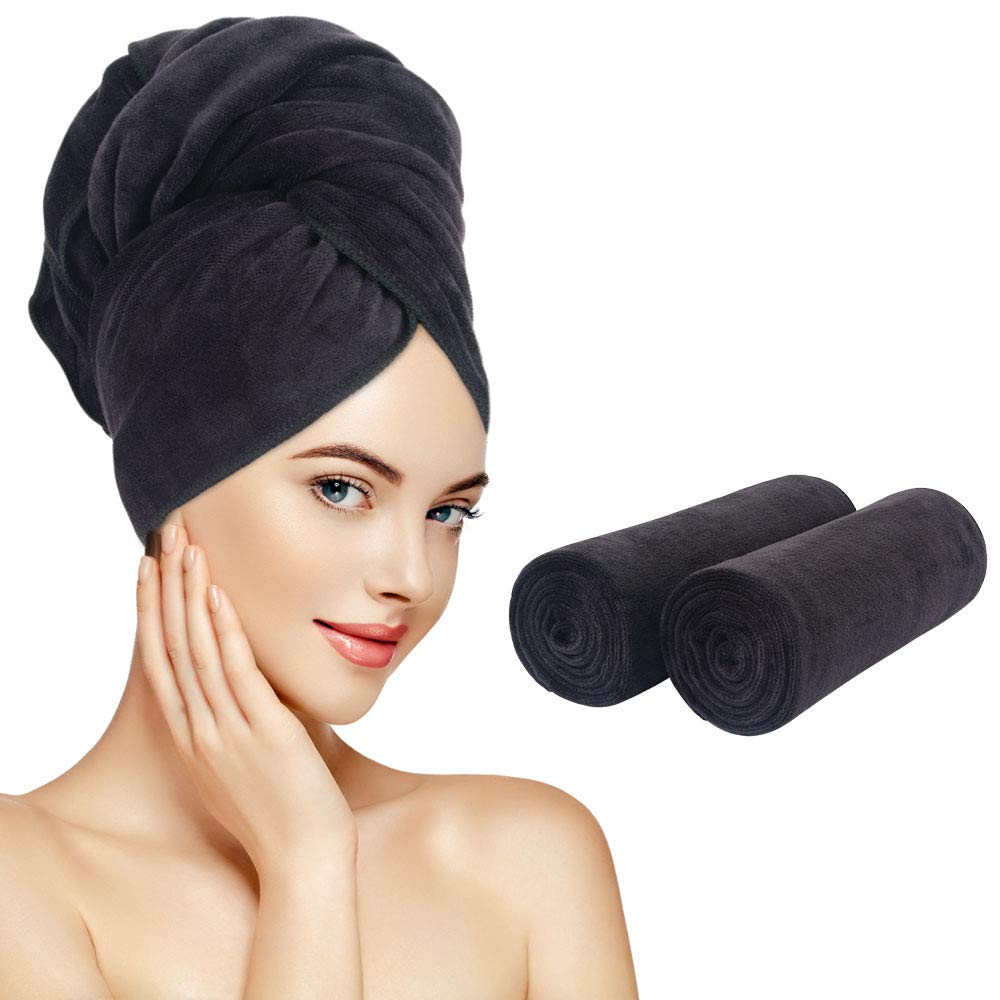 SUNLAND microfiber hair towel with absorbent turban dries hair faster and lint-free.