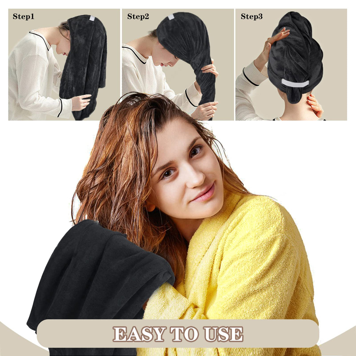 SUNLAND microfiber towel provides fast drying for all hair types.