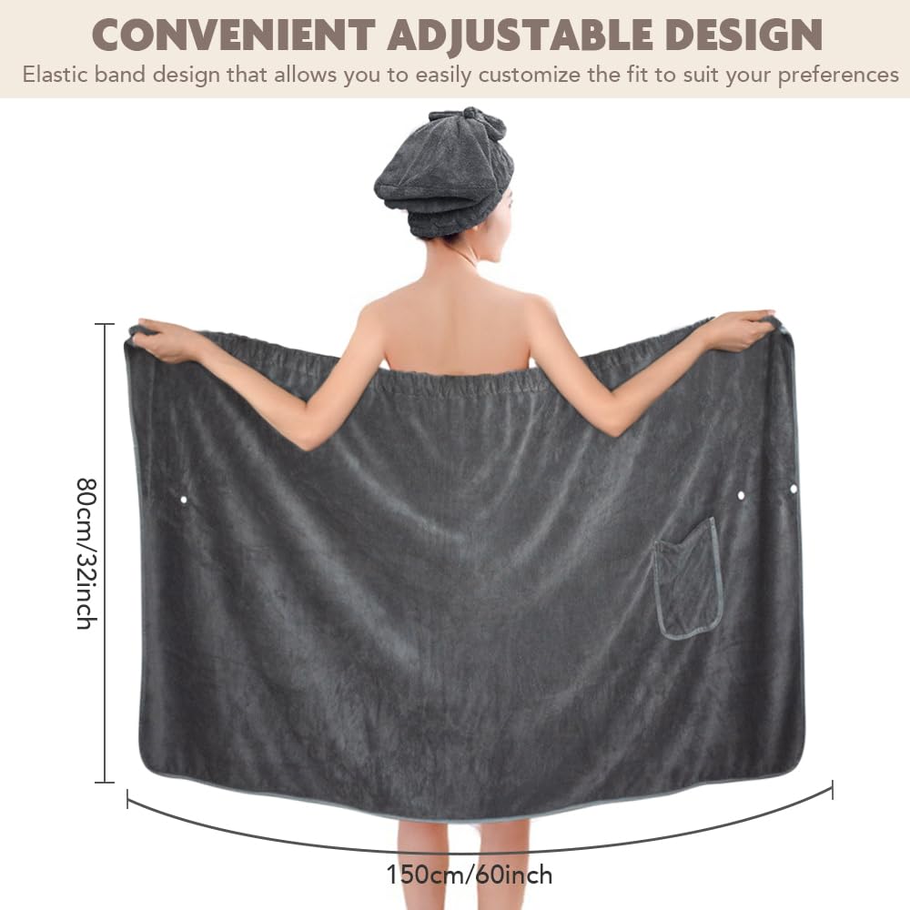 SUNLAND microfiber women's bath towel wrap adjustable fit for comfortable wear