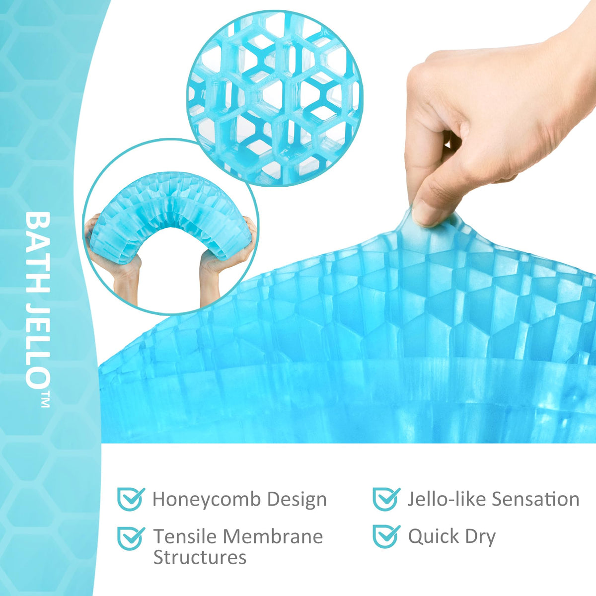 Sunlit Bath Jello Pillow highlights honeycomb structure for soft yet firm back support.
