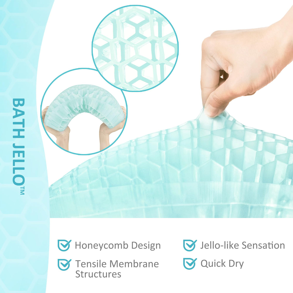 Sunlit Bath Jello pillow non-slip suction cups keep the pillow in place.