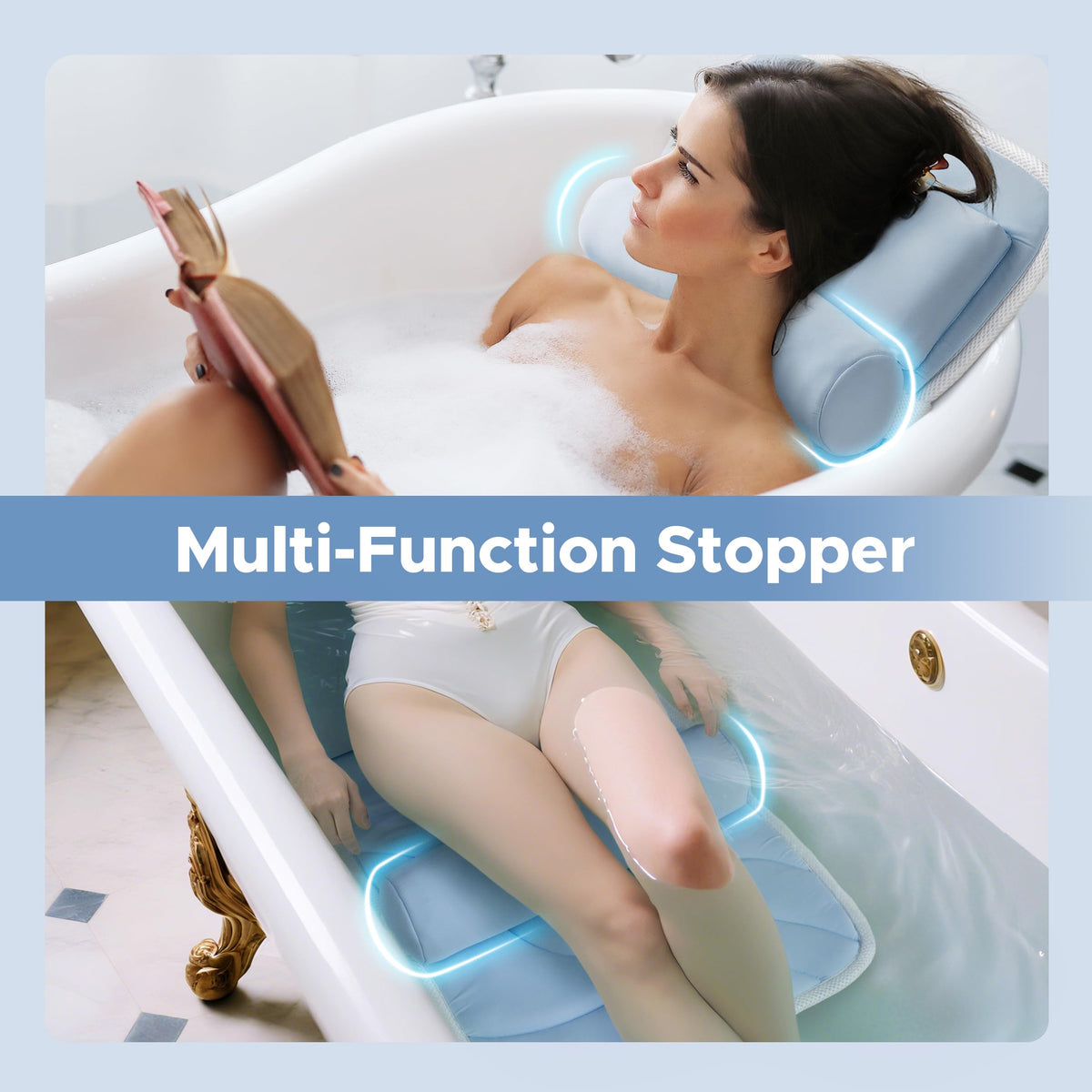 Sunlit pillow uses silky material for a gentle, luxury touch during soaking.