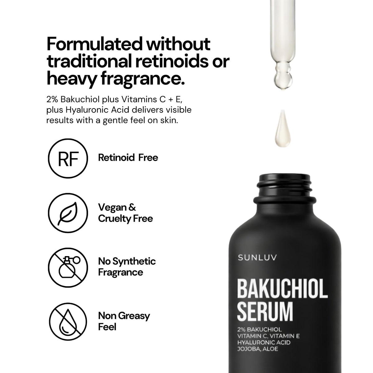 SUNLUV Bakuchiol serum with hyaluronic acid delivers plump, dewy-looking skin.