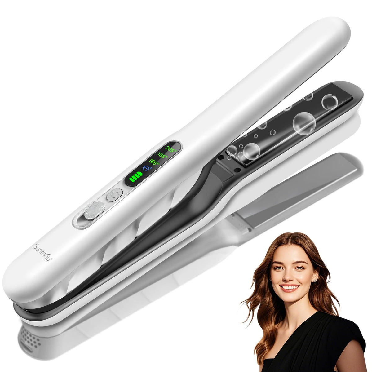 SUNMAY cordless hair straightener with compact design for easy travel and quick styling.