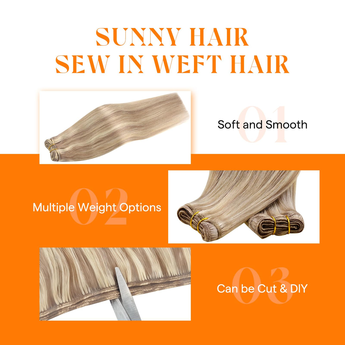 Sunny Hair balanced-weft weight provides natural fullness across lengths