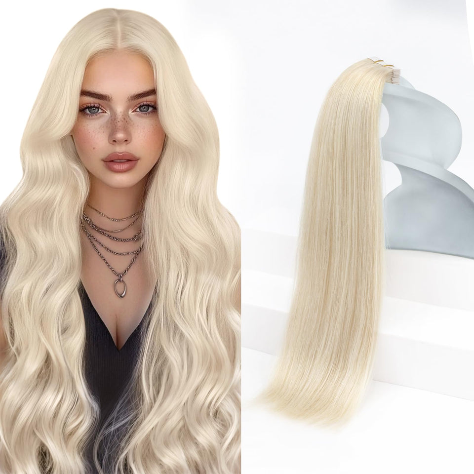 Sunny Hair Blonde Tape-In Extensions; 22in weft pack for natural, silky-looking blend.