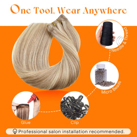 Sunny Hair color-matched wefts yield smooth, even shade from root to ends
