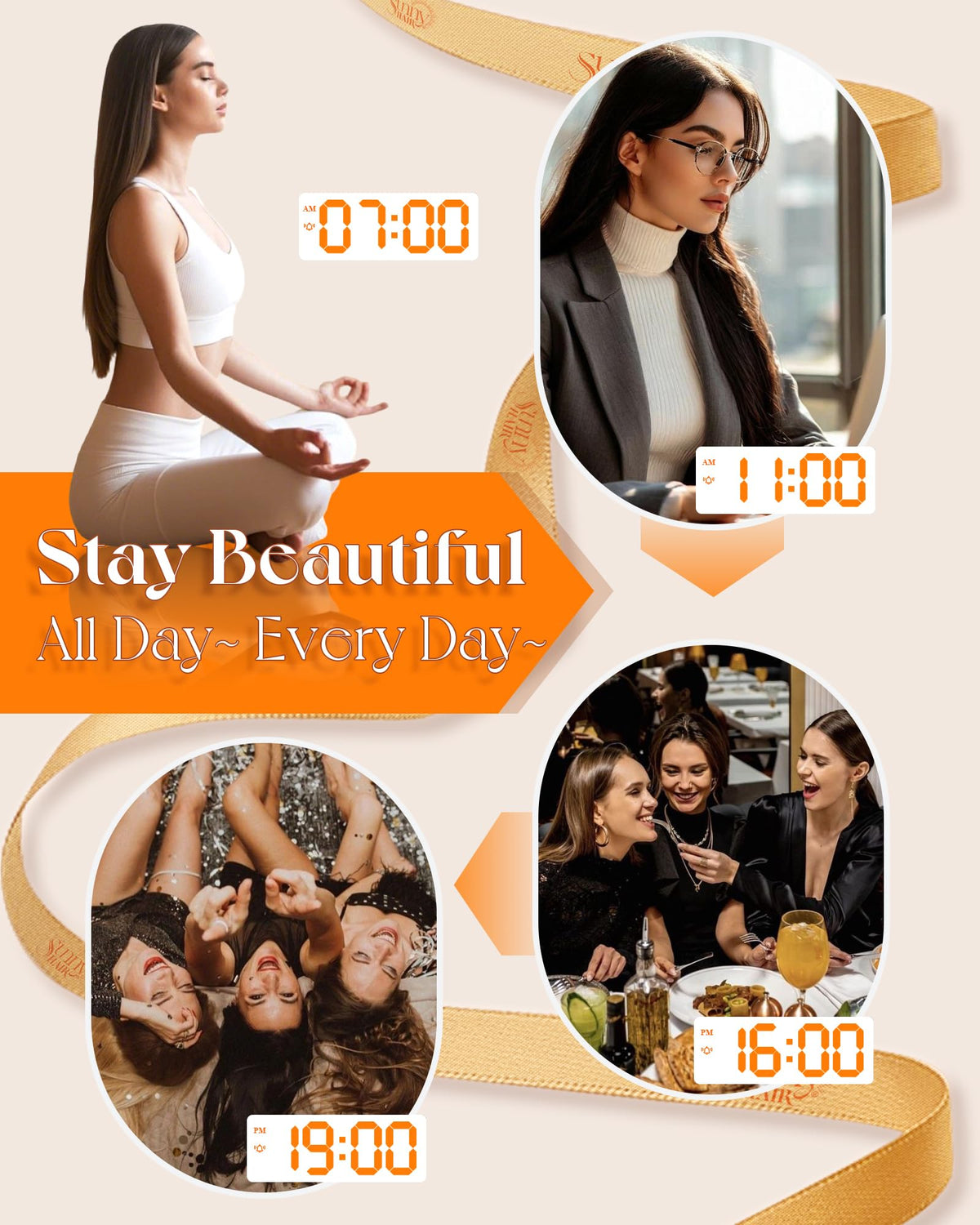 Sunny Hair color-match options displayed to blend with varied natural tones.