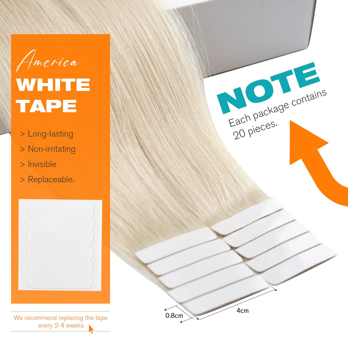 Sunny Hair Flat Medical-Grade Tapes; discreet bond for comfortable wear.
