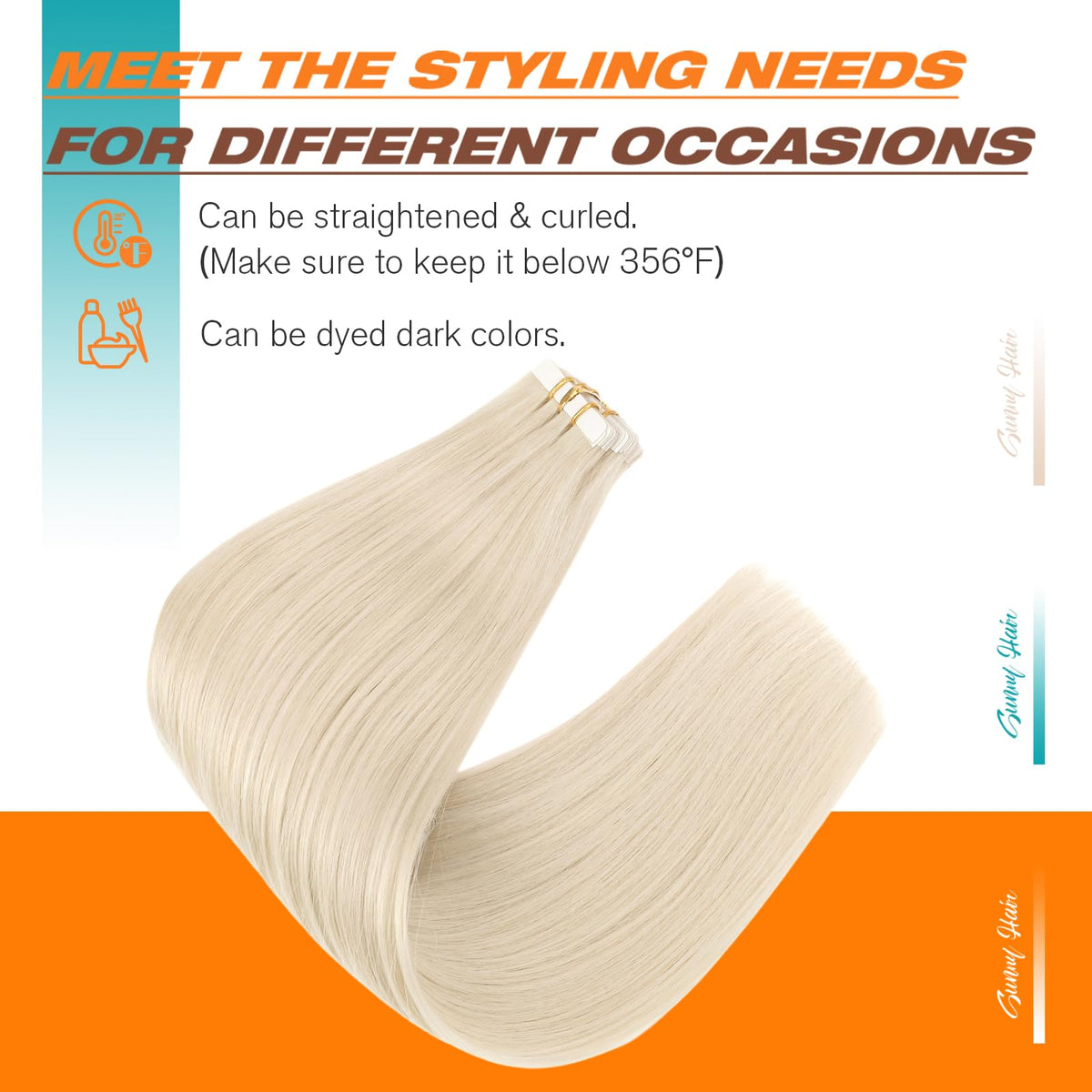 Sunny Hair Reusable Tape-In Extensions; easy to reinstall with replacement tapes.