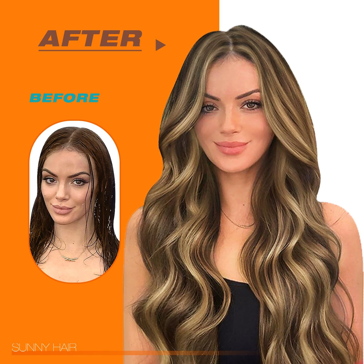 Sunny Hair tape-in extensions application close-up—flat tapes lay smoothly on scalp