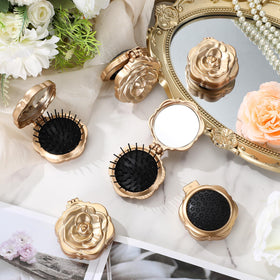 Sunnychicc compact gold hair brush provides gentle detangling for all hair types.