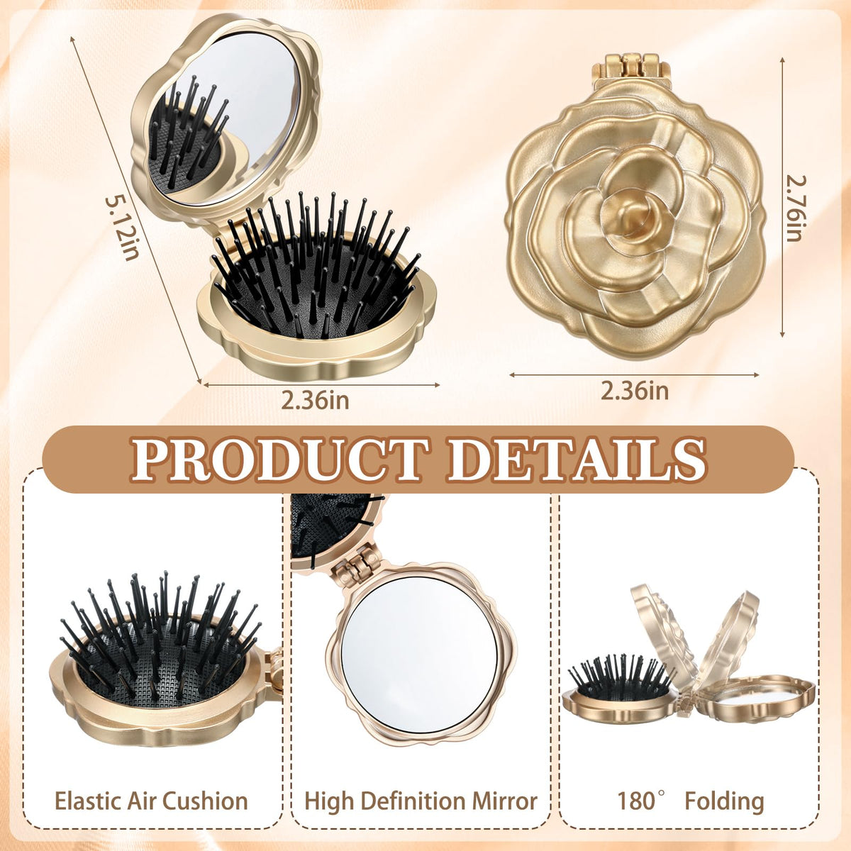 Sunnychicc folding comb with mirror fits easily in bags for quick styling.