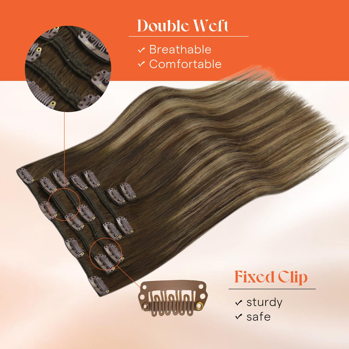 Sunny Hair 7-piece set with varied wefts for broad scalp coverage