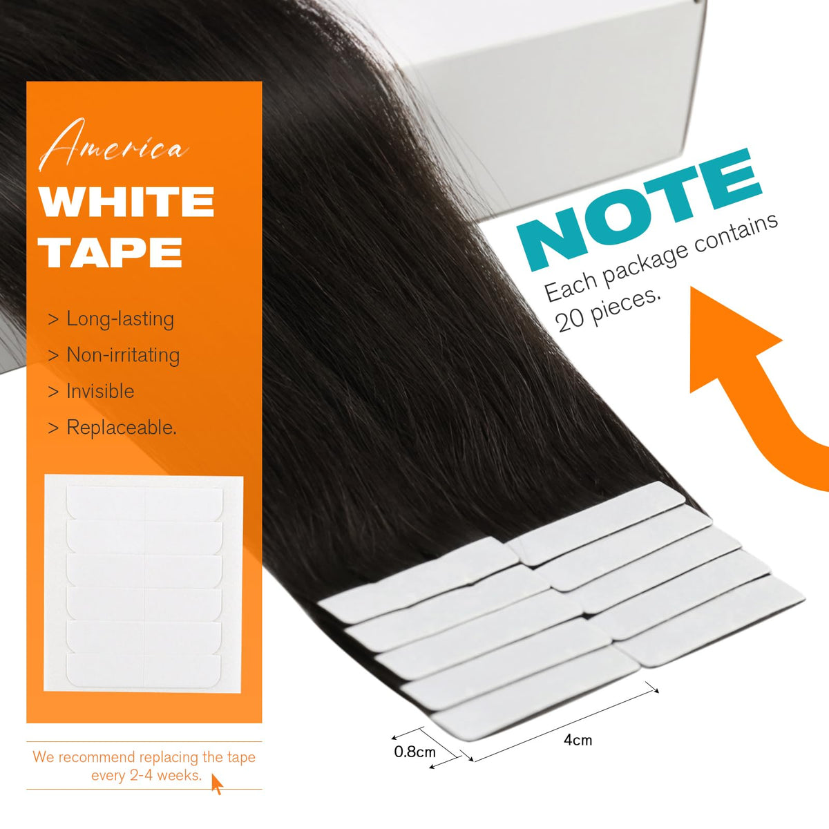 Sunny Hair flat adhesive tapes deliver discreet wear for a seamless look.