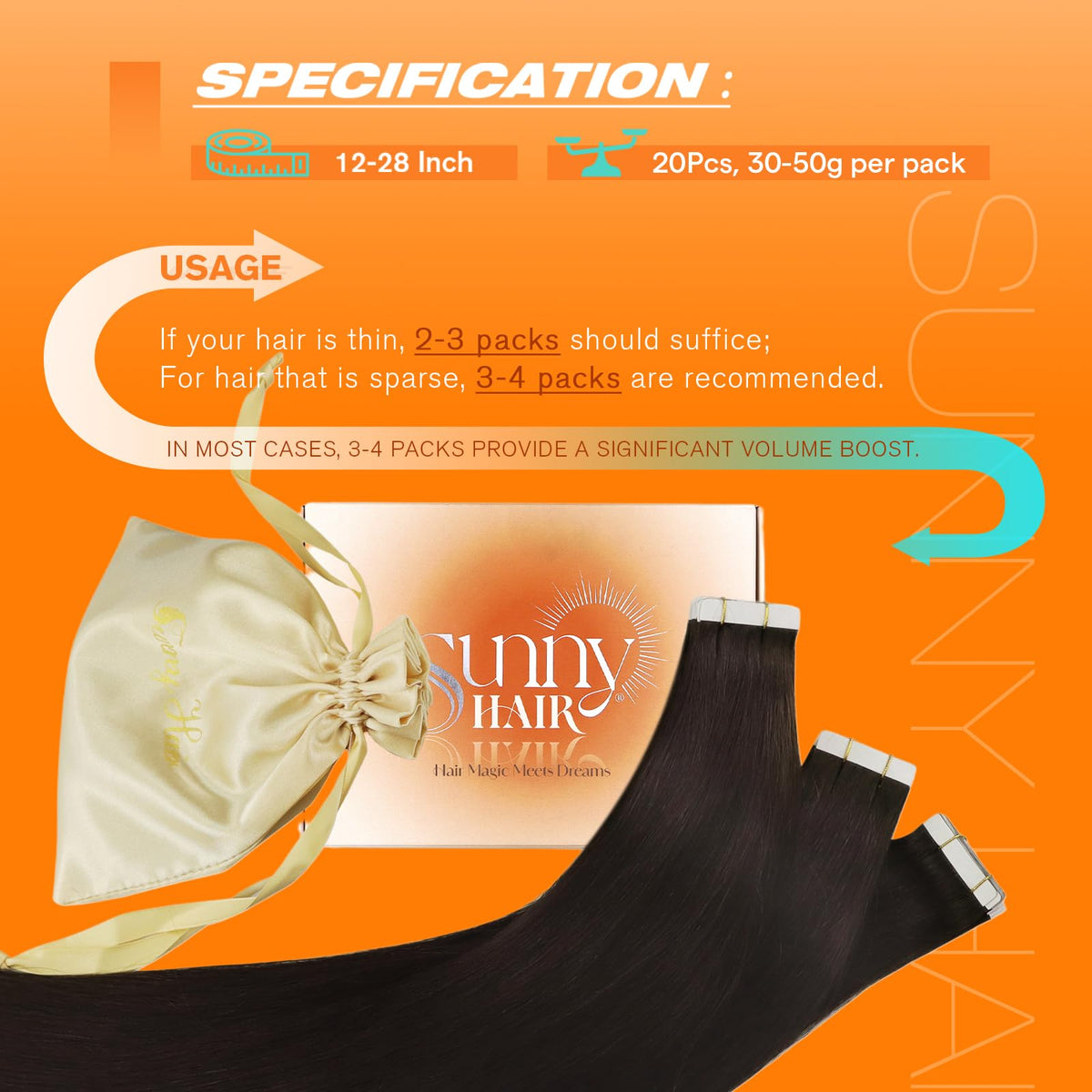 Sunny Hair tape-ins designed for reuse with replacement tapes for extended use.