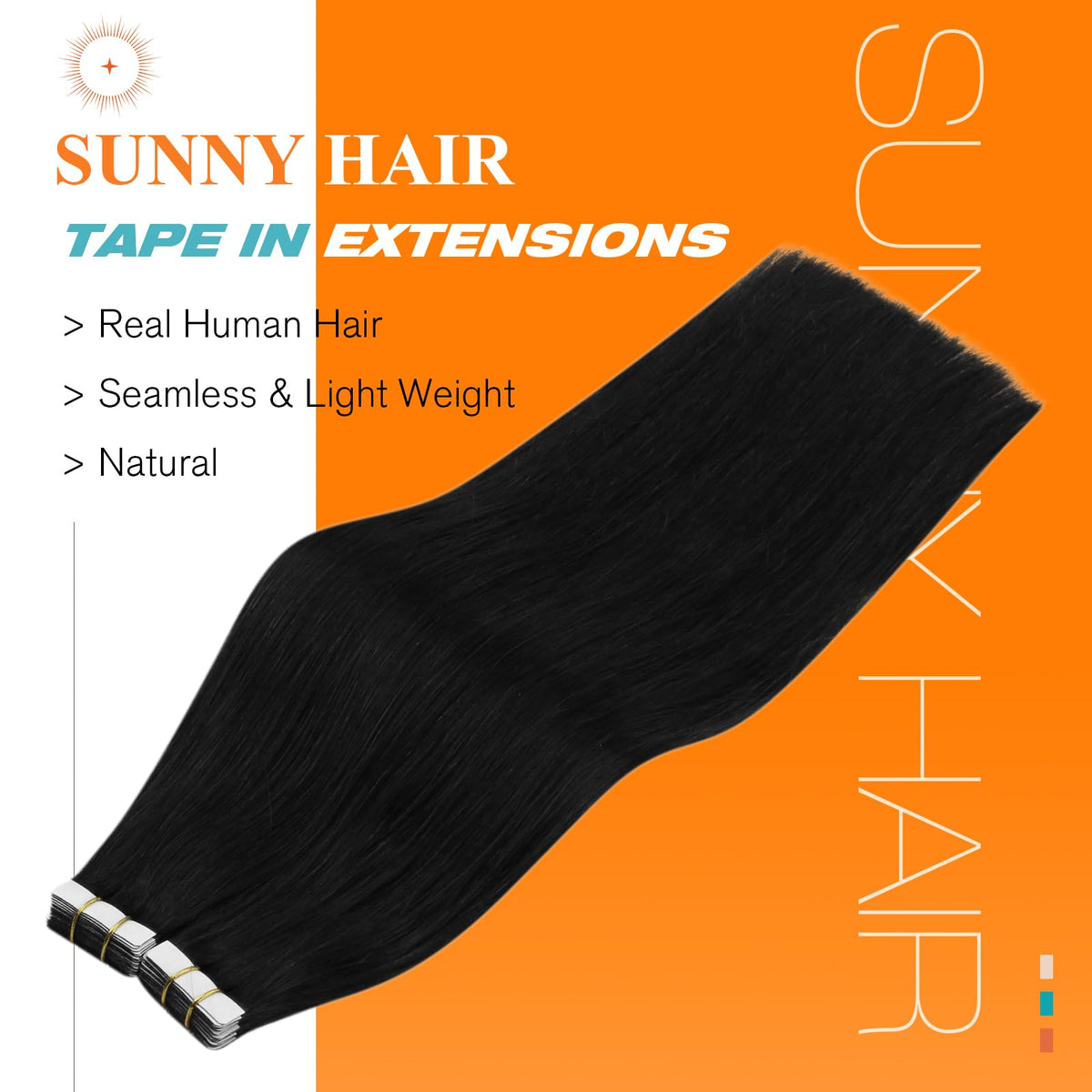 Sunny Hair remy hair tape-in jet black for silky texture and seamless wear