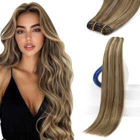 Sunny Hair sew-in extensions 18-inch dark brown mix blend for natural length.
