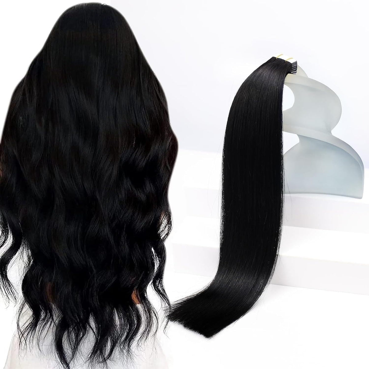 Sunny Hair tape-in extensions 20-inch jet black close-up wefts for natural blend