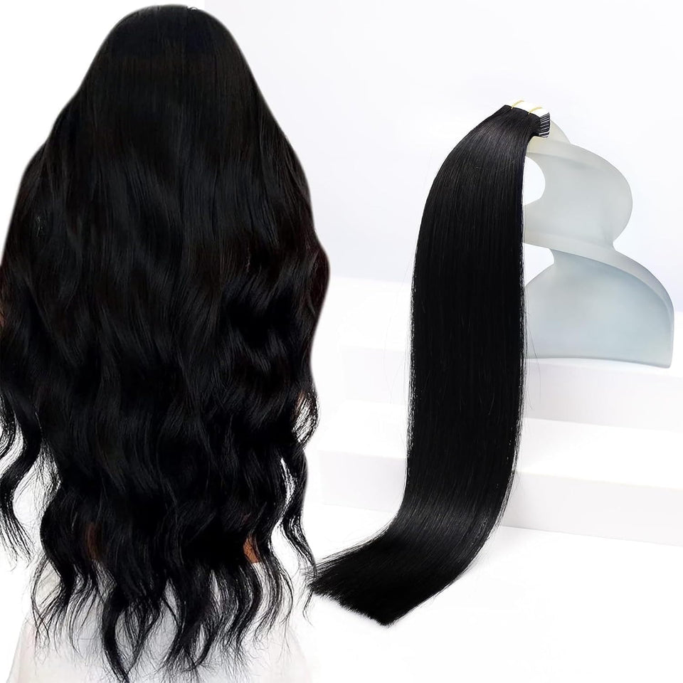 Sunny Hair tape-in extensions 20-inch jet black close-up wefts for natural blend