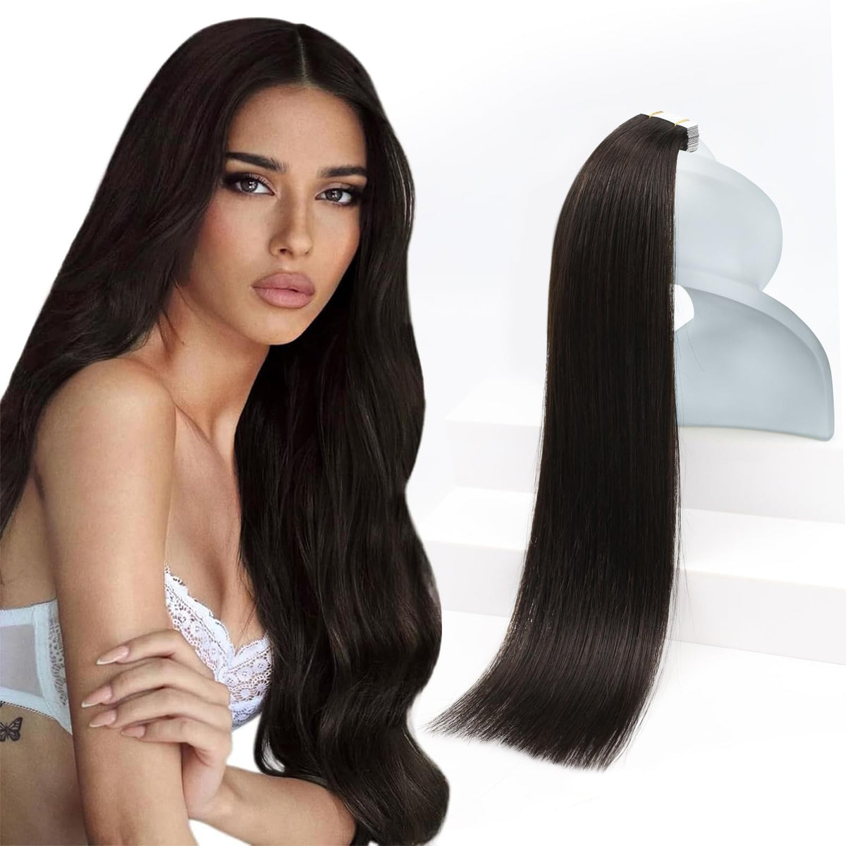 Sunny Hair tape-in extensions 22 inches in darkest brown for natural-looking length.
