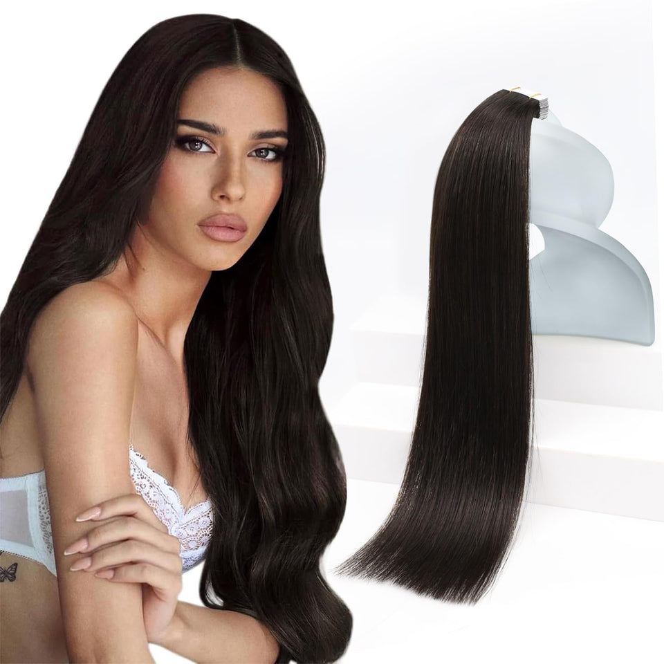 Sunny Hair tape-in extensions 22 inches in darkest brown for natural-looking length.