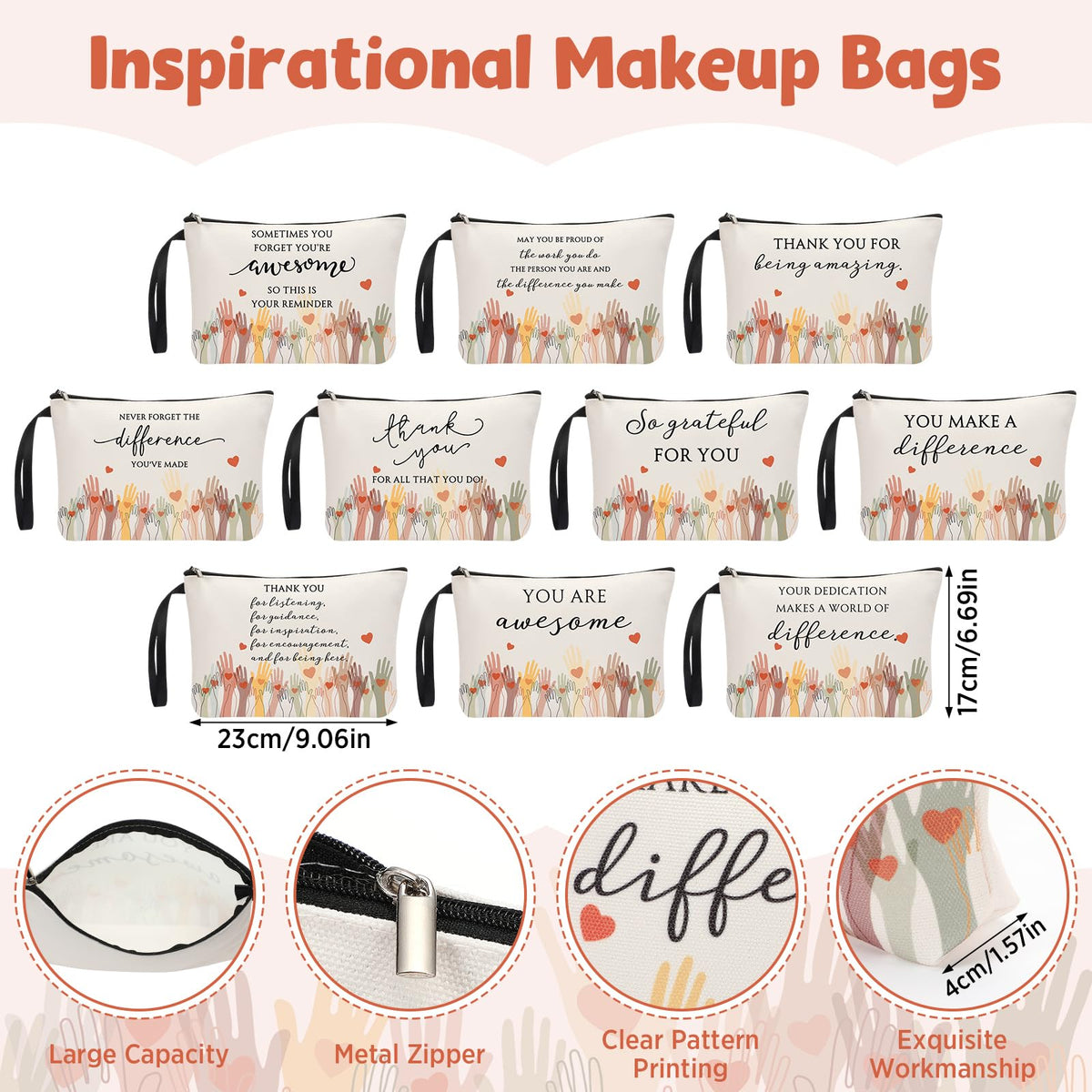 Sunnymove canvas makeup bag with inspirational quotes, ideal for volunteers in churches or clinics.