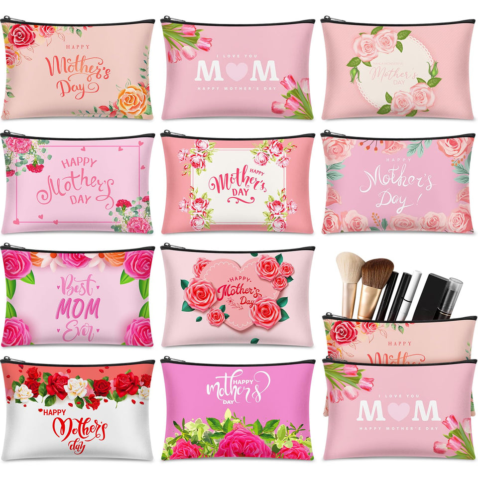 Sunnymove Mother's Day canvas makeup bag with floral pattern for travel organization.