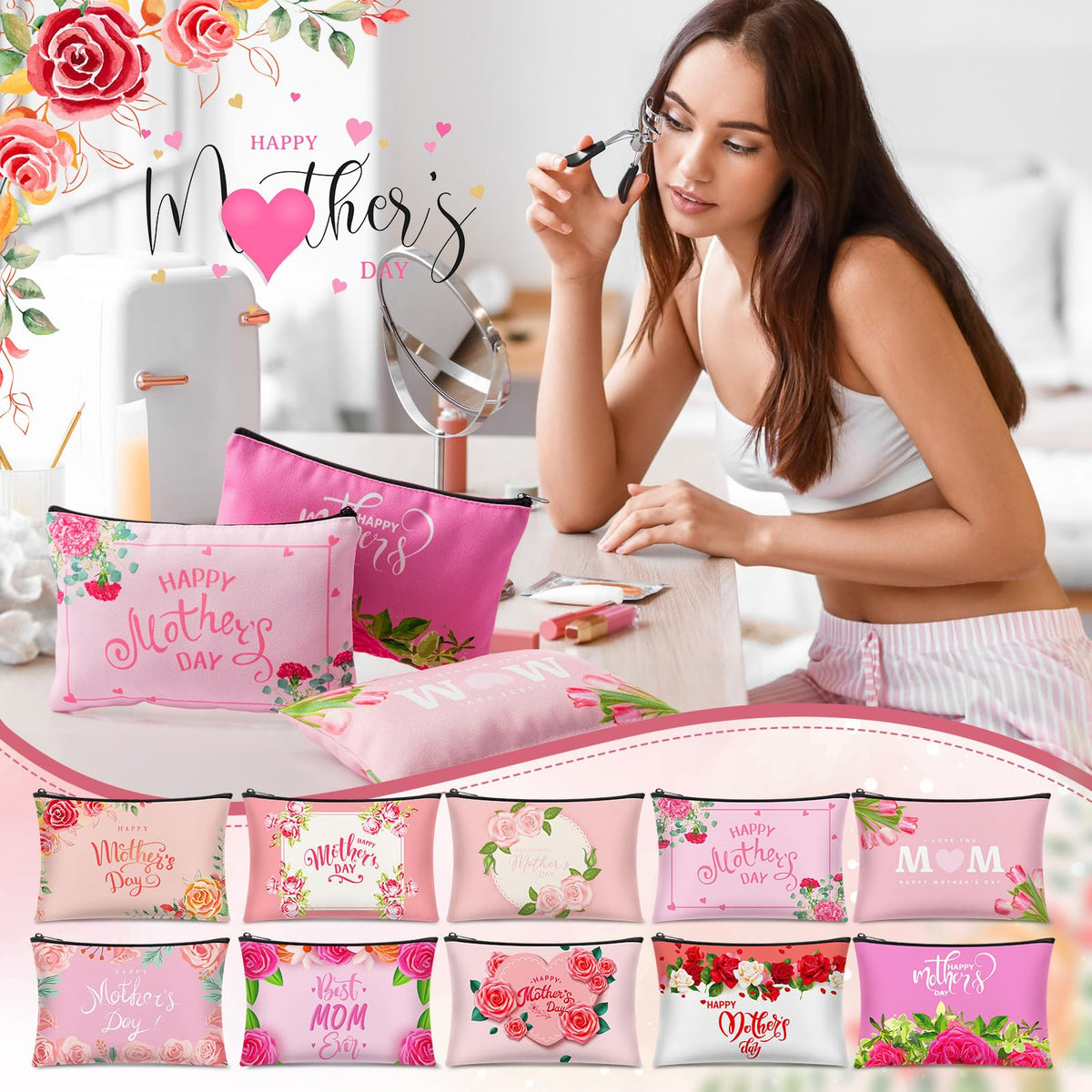 Sunnymove makeup bag with zipper for compact travel toiletry storage.
