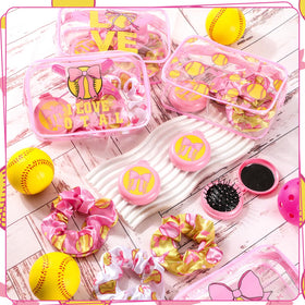 Sunnymove pink softball party favors ready for awards or prizes.