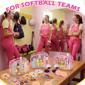 Sunnymove pink softball team gifts on display at a celebration.