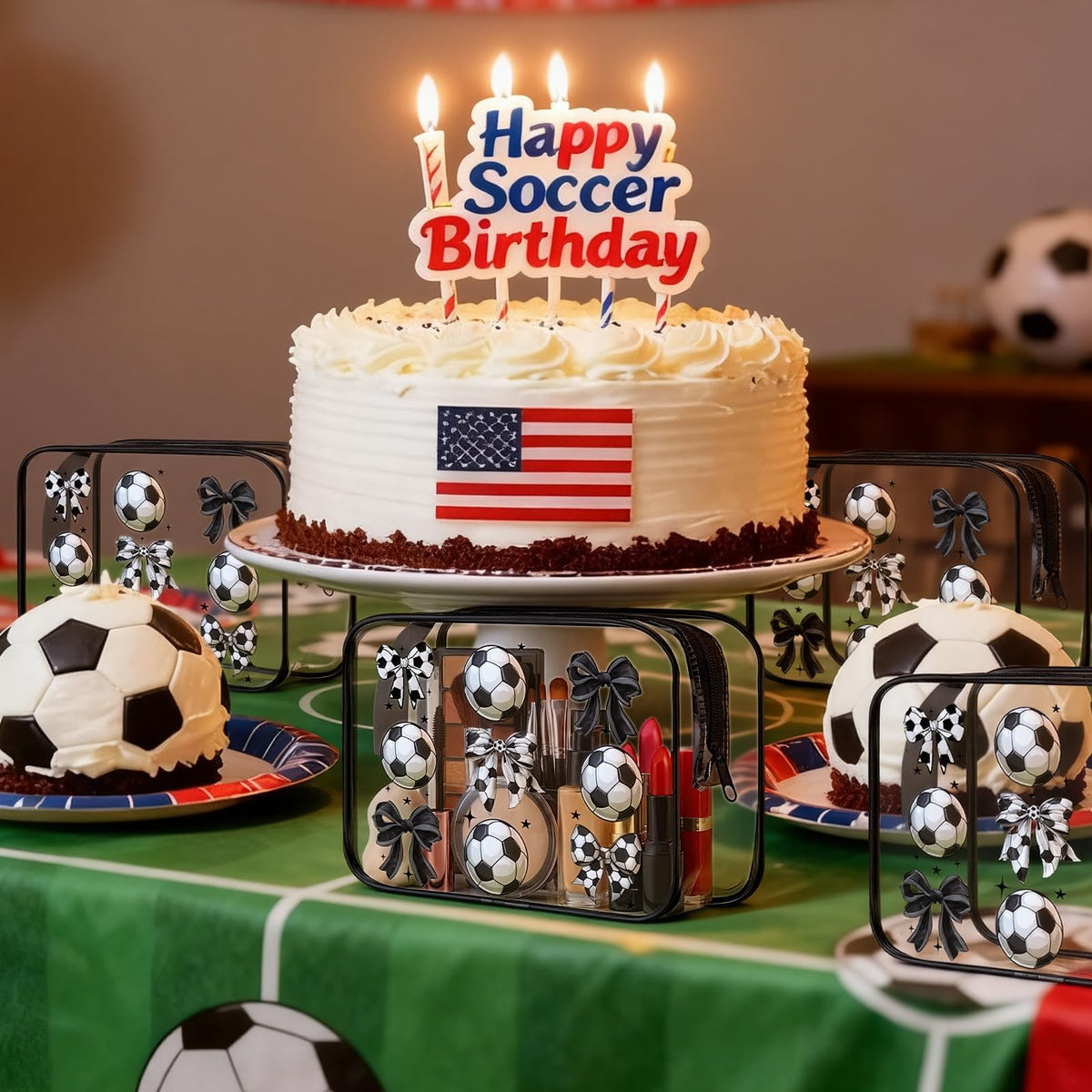 Sunnymove soccer-themed bag design with vibrant colors for party favors